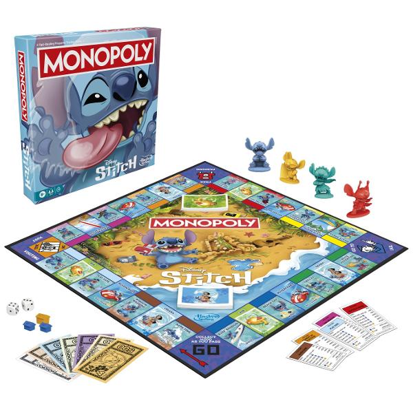 Monopoly Disney Stitch este o editie speciala a clasicului joc de societate Monopoly inspirata de universul amuzant al personajului Stitch Jucatorii cumpara vand si schimba proprietati tematice incearca sa isi construiasca strategia perfecta si sa devina cel mai bogat jucator de pe tabla Grafica colorata si ilustratiile cu Stitch aduc un plus de distractie jocului clasic transformand fiecare partida intr-o aventura plina de umor Este un joc ideal pentru serile petrecute in familie sau cu 
