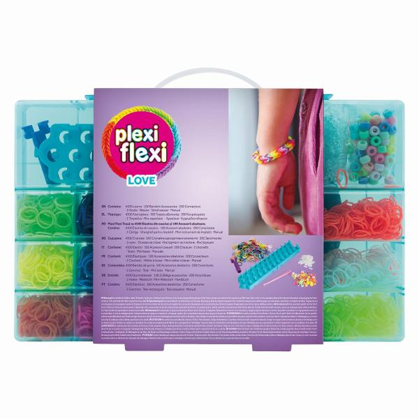 Set creativ Plexi Flexi Love ideal pentru copii pasionati de activitati handmade si accesorii colorate Acest kit complet permite realizarea de bratari inele si alte creatii unice care pot fi personalizate cu piese decorative vibrante pentru modele originale si expresive Activitatea stimuleaza creativitatea indemanarea si atentia la detalii oferind o experienta relaxanta si distractiva Setul vine intr-un organizator modern de depozitare compartimentat eficient pentru a pastra toate 