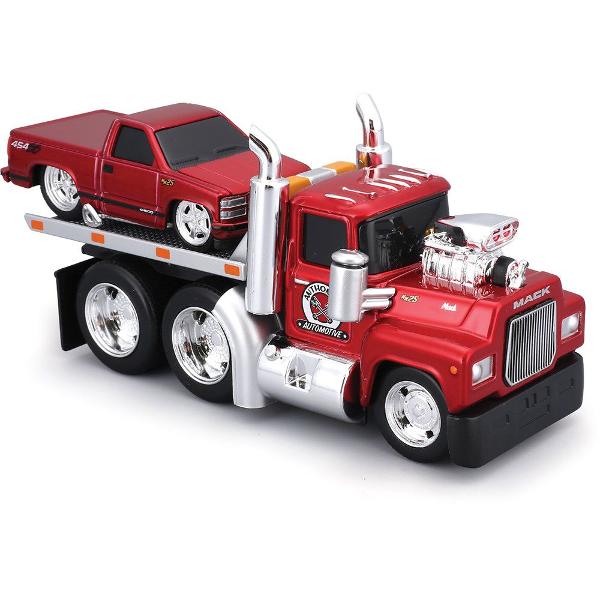 Set Muscle Transports Camion Si Masinuta Metalica Scara 1 la 64 de colectie conceput pentru pasionatii de vehicule clasice si pentru copii care apreciaza jocul realist Produsul include un camion transportor si un vehicul incarcat ambele fabricate din metal cu detalii din plastic oferind rezistenta si un aspect autentic Designul este inspirat din modele auto clasice cu finisaje atent lucrate elemente grafice vintage si roti functionale care permis rularea usoara Setul reproduce fidel 