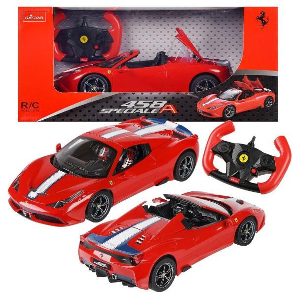 Copilul dumneavoastra se poate juca in voie cu masina cu telecomanda Ferarri 458 Speciale a scara 1 la 14 oferita de brandul international Rastar Nicio cursa nu este imposibil de castigat cu acesta masinuta replica oficiala cu licenta a modelului original construita cu mare atentie la detalii Masinuta are proportiile ideale pentru momente pline de distractie si amuzament avand dimensiunile in centimetri dupa cum urmeaza  32616388Masinuta functioneaza pe frecventa de 