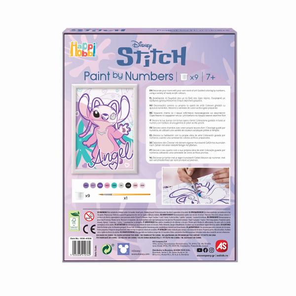 Happi Hobbi Pictura pe Numere Angel este un set creativ ideal pentru copiii care iubesc activitatile artistice si personajele Disney Folosind tehnica picturii dupa numere cei mici pot realiza cu usurinta o imagine frumoasa cu Angel colorand fiecare zona in functie de numarul corespunzator Setul include o plansa pretiparita impartita in zone numerotate iar fiecare numar corespunde unei anumite culori Copilul urmareste indicatiile si aplica vopseaua potrivita in fiecare spatiu pas cu pas 