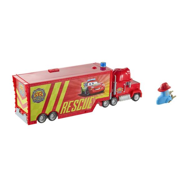 Camionul Mack din colectia Disney Pixar Cars Race &amp Rescue se transforma intr-un centru mobil de reparatii si interventie pregatit pentru aventuri inspirate din lumea Cars Vehiculul se deschide pentru a dezvalui o zona de service cu platforma rampa si mai multe elemente interactive pentru repararea si pregatirea masinutelor pentru urmatoarea cursa Setul include camionul Mack si accesorii tematice pentru scenarii de joaca de tip service si salvare Copiii pot transporta vehiculele le 