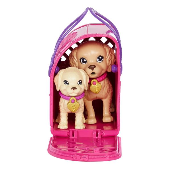 Kitul de adoptie Barbie te invata sa ai grija animale impreuna cu papusa Barbie 2 catelusi accesorii si functie de schimbarea culorii Umple un castron cu apa cu gheata si da-l puiului tau de catel apoi urmareste cum fata lui se &bdquomurdareste&rdquo Foloseste apa fierbinte pentru a o schimba din nou si continua sa te bucuri de acest efect Da-i celui mai mare catelus o sticla plina cu apa rece ca gheata si el va face pipi pe saltea unde tehnologia de schimbare a culorii iti va 
