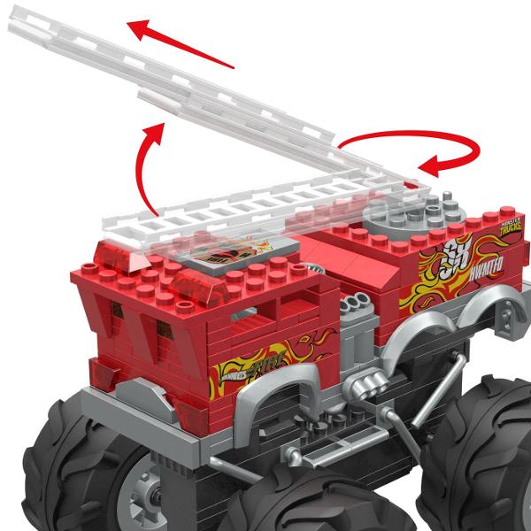 Pregateste-te pentru actiunea monstruala cu setul de constructie 5 ALARM MEGA Hot Wheels bazat pe modelul original Hot Wheels Monster Trucks Dispunand de detalii autentice Hot Wheels acest vehicul este echipat cu roti gigantice grafica iconica si decor si o scara de incendiu extensibila Asezati micro figurina de actiune inclusa in scaunul soferului si combinati-va cu alte seturi de constructie MEGA Hot Wheels pentru a va crea propriile camioane monstru personalizate