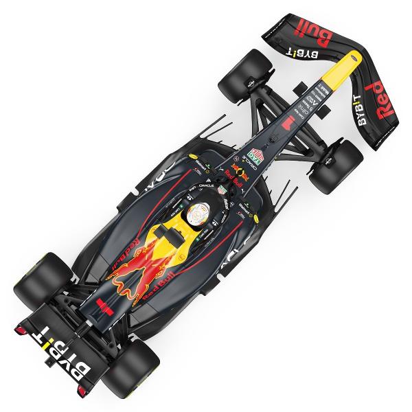 Copilul dumneavoastra se poate juca in voie cu masina cu telecomanda Oracle Red Bull Racing RB18 scara 1 la 12  oferita de brandul international Rastar Nicio cursa nu este imposibil de castigat cu acesta masinuta replica oficiala cu licenta a modelului original construita cu mare atentie la detalii Masinuta are proportiile ideale pentru momente pline de distractie si amuzament avand dimensiunile in centimetri dupa cum urmeaza  471710 Masinuta functioneaza pe frecventa de 