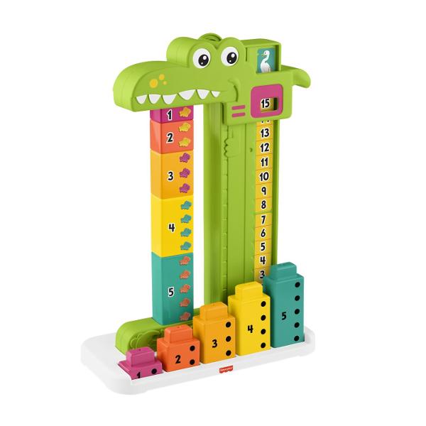 Jucaria educativa Fisher-Price Stivuibila Alligator ii ajuta pe copii sa invete concepte matematice de baza prin joc si interactiune Designul colorat in forma de crocodil transforma invatarea numerelor si a adunarilor simple intr-o activitate distractiva Setul include blocuri numerotate si un mecanism glisant care permite copiilor sa combine numerele si sa descopere rezultatul pe scala de calcul Prin manipularea pieilor si rezolvarea provocarilor simple copiii isi dezvolta gandirea logica 