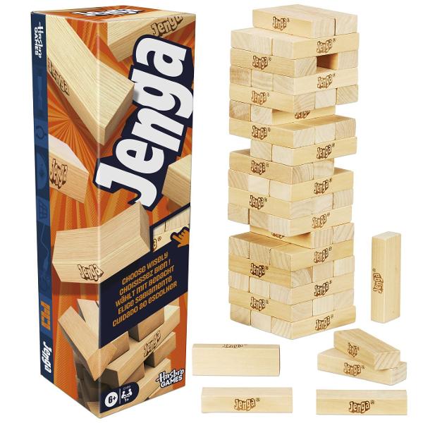 Faceti echipa construiti si alergati pentru a lua coroana Jocul Jenga este o intorsatura frenetica si distractiva a jocului clasic Jenga Jucatorii se impart in echipe si se intrec pentru a-si construi obiectul Jenga folosind blocurile din lemn de esenta tare Un coechipier descrie configuratia afisata pe card si ghidati doar de descrierea lor ceilalti se grabesc sa construiasca si sa incununeze creatia lor Dar ai grija Daca o echipa o construieste gresit sau face obiectul sa cada trebuie 