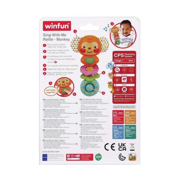 Zornaitoare Maimutica Distractie Senzoriala pentru Bebelusi de la 0 Luni  Zornaitoarea maimutica este jucaria perfecta pentru bebelusi incepand de la varsta de 0 luni fiind conceputa pentru a stimula dezvoltarea senzoriala si abilitatile motorii fine Usor de prins cu un design ergonomic aceasta jucarie are urechi incretite care ofera o textura interesanta pentru explorare tactila Apasand butonul melodie obrajii maimutei se lumineaza intr-o combinatie fascinanta de culori captand atentia 