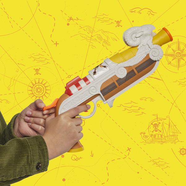 Nerf Blaster Elite One Piece Going Merry este o jucarie de actiune inspirata din universul One Piece ideala pentru copiii si fanii seriei care vor sa adauge aventurilor lor un accesoriu spectaculos Blasterul are un design special inspirat de corabia Going Merry cu detalii decorative care il fac usor de remarcat si potrivit pentru jocuri de rol pline de imaginatie Modelul este usor de manevrat si este conceput pentru distractie activa atat in interior cat si in aer liber Setul include si 