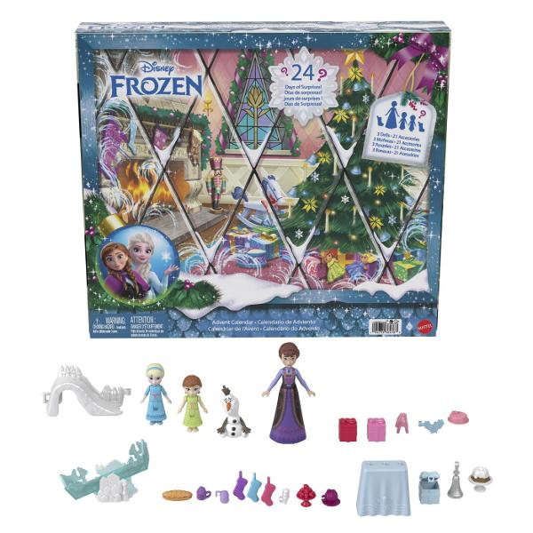 Calendarul de Advent Disney Frozen 2026 aduce magia sarbatorilor mai aproape de cei mici cu surprize inspirate din universul Frozen In spatele celor 24 de ferestre se ascund 3 papusi si 21 de accesorii astfel incat fiecare zi pana la Craciun devine o noua descoperire Copiii pot recrea scene de poveste si isi pot imagina propriile aventuri alaturi de personajele indragite din Frozen Decorul festiv si accesoriile incluse completeaza experienta de joaca si fac din acest calendar un cadou 