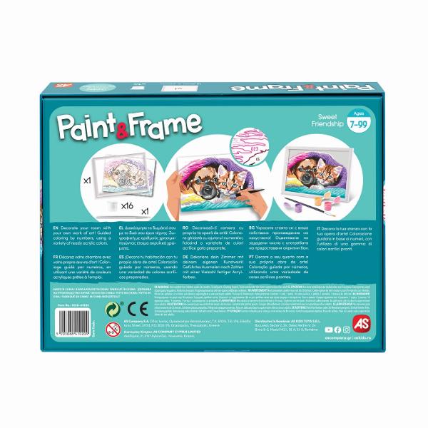 Setul include 1 cartonas preimprimat cu un design de caine si pisicuta 16 vopsele acrilice in borcane de plastic1 rama din plastic1 pensula Tema dulce prietenie Copilul vede ce culoare corespunde fiecarei zone si o picteaza in consecinta Rezultatul este foarte satisfacator deoarece colorarea cartonului este ghidata