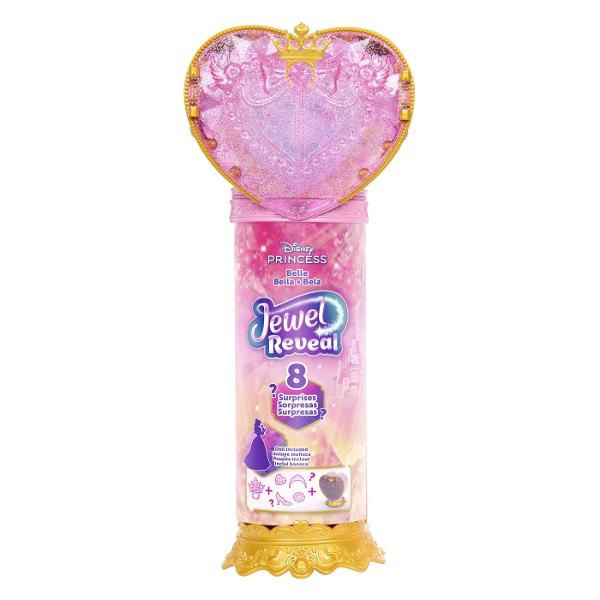 Setul Disney Princess Jewel Reveal aduce magia povestilor Disney intr-o experienta plina de surprize Ambalat intr-o cutie eleganta in forma de inima stralucitoare setul ascunde in interior o papusa inspirata din universul Printeselor Disney si multiple accesorii surpriza Copiii pot deschide compartimentele pentru a descoperi treptat elementele incluse precum accesorii de moda si detalii inspirate din poveste Designul sclipitor si mecanismul de deschidere a transformarii momentului 