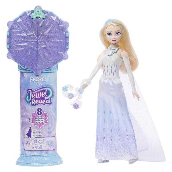Setul Disney Frozen Jewel Reveal Elsa ofera copiilor o experienta magica de descoperire inspirata din universul filmului Frozen Ambalat intr-o cutie stralucitoare in forma de fulg de zapada setul ascunde in interior mai multe surprize care pot fi dezvaluite treptat prin deschiderea compartimentelor Copiii pot descoperi o papusa inspirata de printesa Elsa si accesorii tematice care completeaza tinuta si povestea personajului Designul sclipitor si mecanismul de deschidere transforma fiecare 
