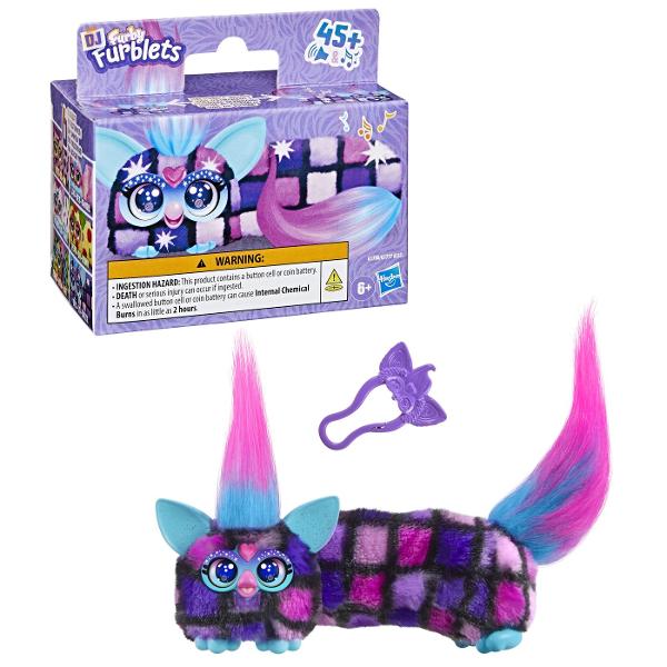 Jucarie interactiva din gama Furby Furblets DIS CO DAZZ conceputa pentru distractie muzicala si interactiune dinamica Produsul are un design compact si colorat cu blanita moale si detalii expresive fiind usor de transport si utiliza oriunde Jucaria este echipata cu peste 45 de sunete si efecte muzicale oferind o experienta variata prin activarea diferitelor functii Interactioneaza prin atingere si manipulare raspunzand cu sunete amuzante si melodii stimuland imaginatia si curiozitatea 