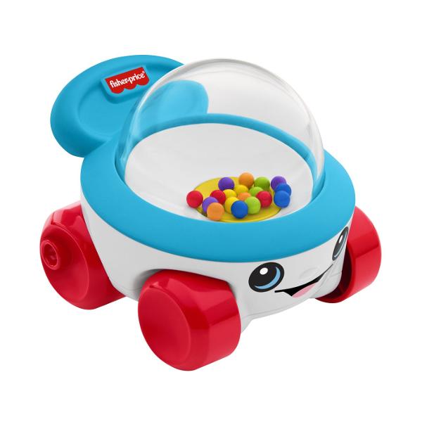 Masinuta Fisher-Price este o jucarie interactiva special conceputa pentru bebelusi care incurajeaza miscarea si explorarea Atunci cand copilul impinge sau moveaza masinita bilele colorate din interior sar si se misca in cupola transparenta creand efecte vizuale si sunete distractive Designul prietenos cu fata zambitoare si culori vii capteaza atentia celor mici si ii incurajeaza sa se joace activ Miscarea bilelor ajuta copilul sa inteleaga relatia cauza-efect stimuland in acelasi timp 