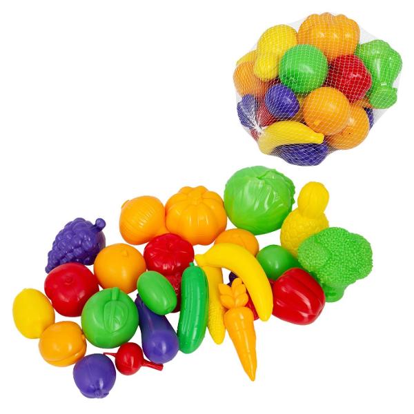Setul &bdquoLegume si fructe&rdquo este o jucarie educativa colorata care ii ajuta pe copii sa descopere diferite legume si fructe sa invete denumirile culorile si formele acestora Este completarea perfecta pentru bucataria de jucarie magazinul sau restaurantul copiilor si pentru jocurile de rol Setul contine 26 de produse din plastic cu aspect realist 11 legume si 15 fructe Toate piesele sunt fabricate din plastic rezistent si sigur avand dimensiuni potrivite pentru mainile 