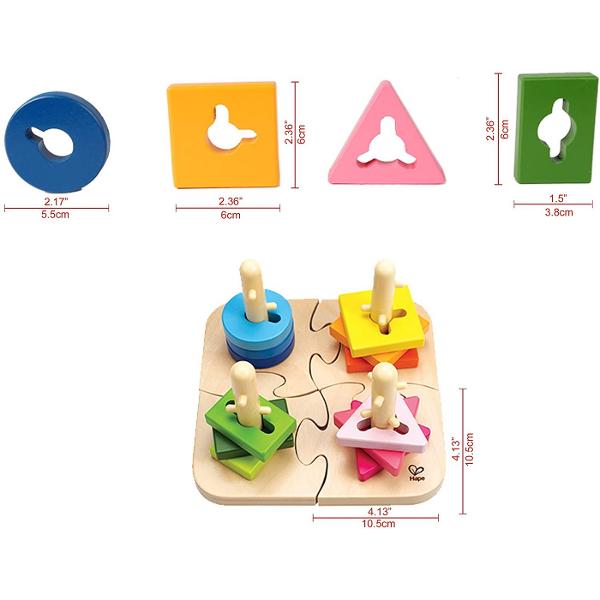 Ofera posibilitatea de sortare forme din lemn de diferite culori Copilul poate sa isi foloseasca imaginatia pentru a crea diverse forme si se distreaza experimentand familiarizandu-se totodata cu formele culorile si dimensiunile jucariei Dezvolta abilitati ca  dexteritate motricitate coordonare ochi-mana Dimensiuni 197x 197 x 116 cm Jucariile sunt realizate din lemn folosind materiale ecologice vopsite in culori atragatoare cu vopsele nontoxice care depasesc cele mai inalte si 