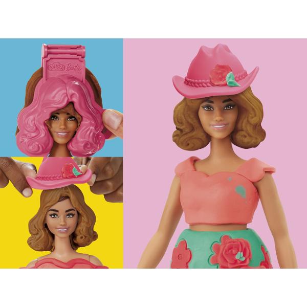 Creeaza stiluri rustice super dragute cu setul Florale si Franjuri Este usor si distractiv sa creezi haine pentru papusile Barbie Play-Doh cu acest kit de arte si mestesuguri Pur si simplu aseaza papusa pe suport foloseste foaia cu modele Play-Doh si decupatoarele pentru a croi tinute Barbie si imbrac-o in cele mai creative moduri imaginabile Ofera-i diferite coafuri Play-Doh cu ajutorul matritei de par sau copiii isi pot face propriile coafuri manual Adauga accesorii pentru papusile 