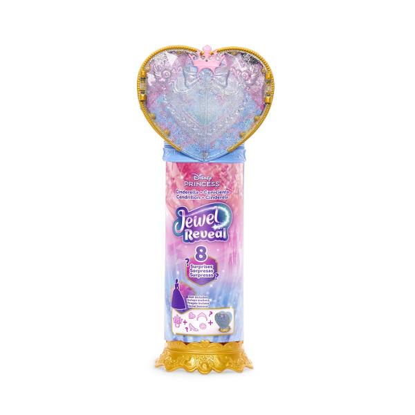 Setul Disney Princess Jewel Reveal aduce magia povestilor Disney intr-o experienta plina de surprize Ambalat intr-o cutie eleganta in forma de inima stralucitoare setul ascunde in interior o papusa Cenusareasa inspirata din universul Printeselor Disney si multiple accesorii surpriza Copiii pot deschide compartimentele pentru a descoperi treptat elementele incluse precum accesorii de moda si detalii inspirate din poveste Designul sclipitor si mecanismul de deschidere a transformarii 