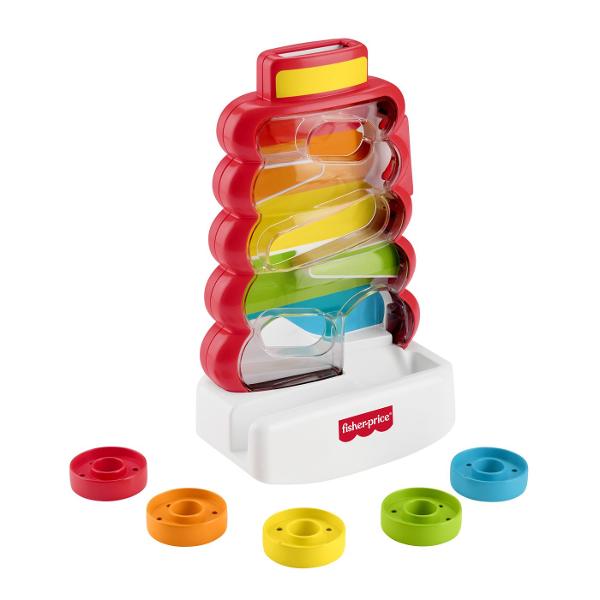 Jucaria Fisher-Price De Dezvoltare Turn Cu Discuri Colorate este special conceput pentru a stimula dezvoltarea timpurie a bebelusilor prin joaca interactiva si plina de culoare Setul include o structura transparenta cu traseu intern si discuri colorate pe care copilul le introduce in partea superioara urmarind cum acestea coboara in mod imprevizibil pana la baza Acest mecanism simplu dar captivant ajuta la dezvoltarea coordonarii mana-ochi si la intelegerea relatiei cauza-efect Designul 