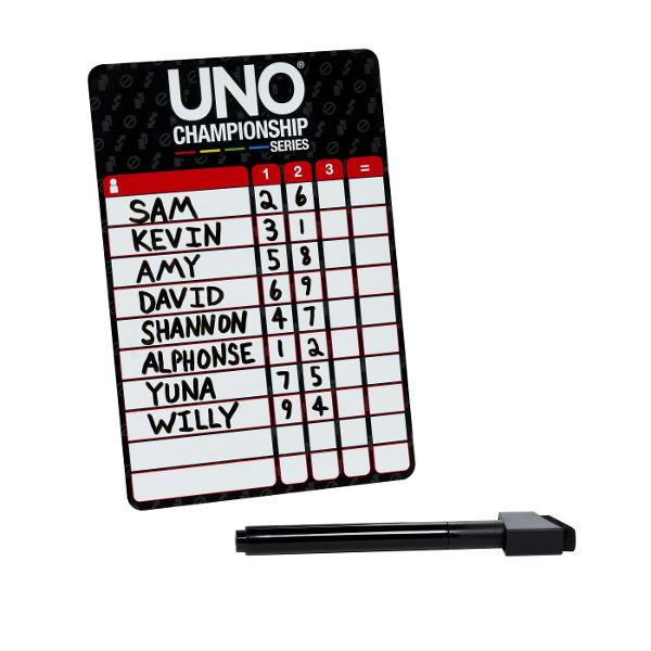 UNO Turneu este o editie speciala a jocului clasic UNO conceputa pentru competitii si confruntari intre jucatori Jocul pastreaza mecanica binecunoscuta UNO in care cartile trebuie potrivite dupa culoare numar sau simbol dar adauga un format orientat spre competitie si progres pe parcursul mai multor runde Editia UNO Championship Series este potrivita pentru seri de joc in familie sau cu prietenii si ofera o prezentare premium intr-o cutie eleganta cu design negru si accente inspirate de 